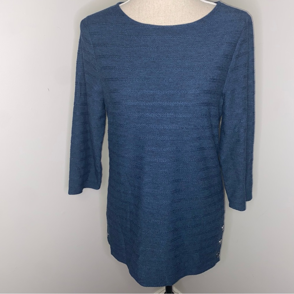 Chico’s 3/4 sleeve navy heather button hem tunic top shirt size 0 Small 4